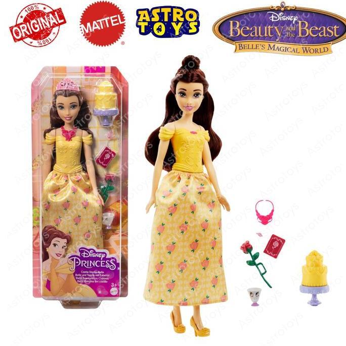 Disney Mattel Princess Castle Stories Belle Doll with Mrs Pot & Chip / Mainan anak Perempuan Action 