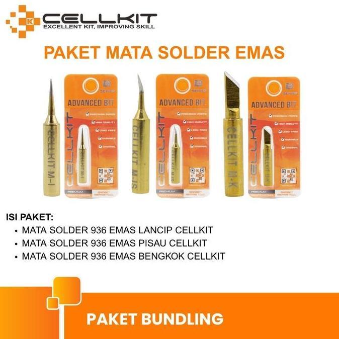 Spesial Cellkit Paket Mata Solder 936 Emas (Lancip, Bengkok, Pisau)