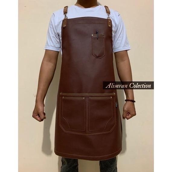 Apron Barista Kulit Celemek Masak Kulit Apron Kulit Celemek kulit
