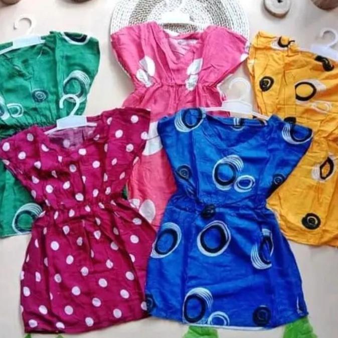 2 pcs Daster Manohara Anak Cewek Perempuan Usia 1 sampai 3 Tahun Model Kerah V Neck Pinggang Kerut K
