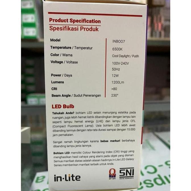 LAMPU INLITE IN-LITE LED BULB BOHLAM LED IN LITE 12W 12 WATT INB007