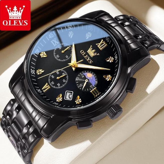 Olevs Jam Tangan Pria Anti Air Tahan Led Sport Analog Chronograph Stainless Steel Watches Men Cod Wi