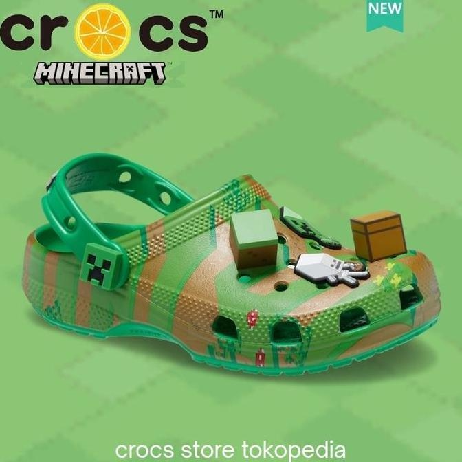 SANDAL CROCS CLASSIC MINECRAFT ELEVATED CLOG KID / SENDAL ANAK