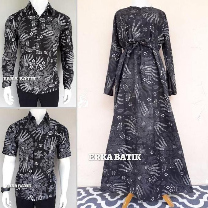 Baju Gamis Batik Couple Motif Manggar Abu