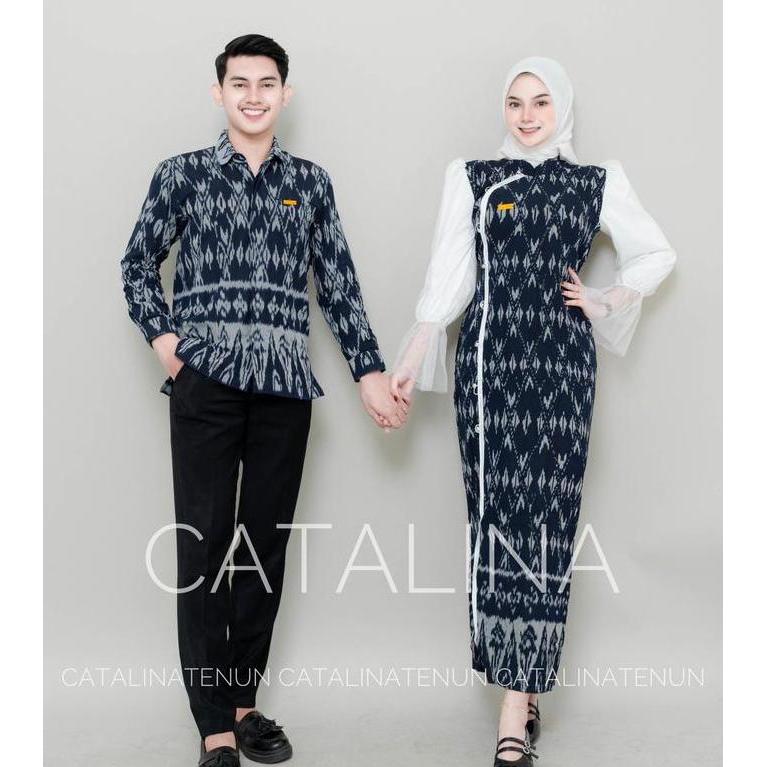 Baju Tenun Baju Couple Tenun Jenar Navy Hitam - Baju Couple Kondangan - Tenun Couple Set - Kemeja&Ga