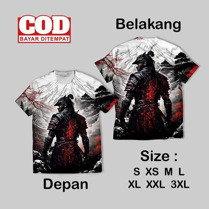 Kaos Fullprint Japanese Shogun Art Keren | Kaos AOP Japanese Samurai Art depan belakang