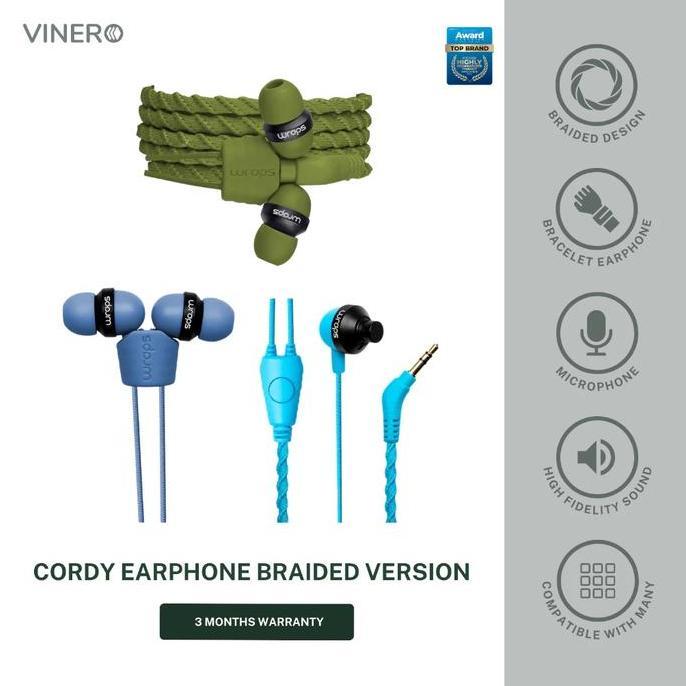 Vinero Cordy Wraps In Ear Earphone Braided HiFi Sound Quality Magnetic Microphone