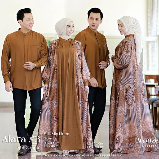 Alara Set Couple Dress Kurta Muslim Silk Mix Polo Linen Motif Batik Kombinasi Polos Gamis Koko Baju 