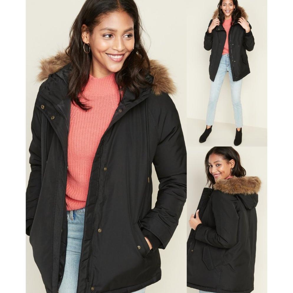 OLN Hooded Faux-Fur Trim Parka for Women | Jaket Winter Wanita - 8186