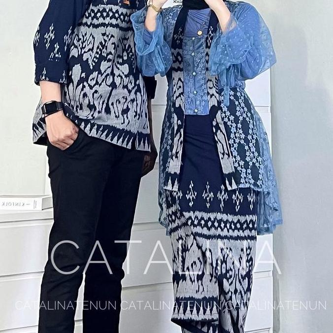 Couple Tenun Kebaya Widuri New Sumba Navy Baju Kondangan Couple One Set Wanita Outfit Kondangan Lili