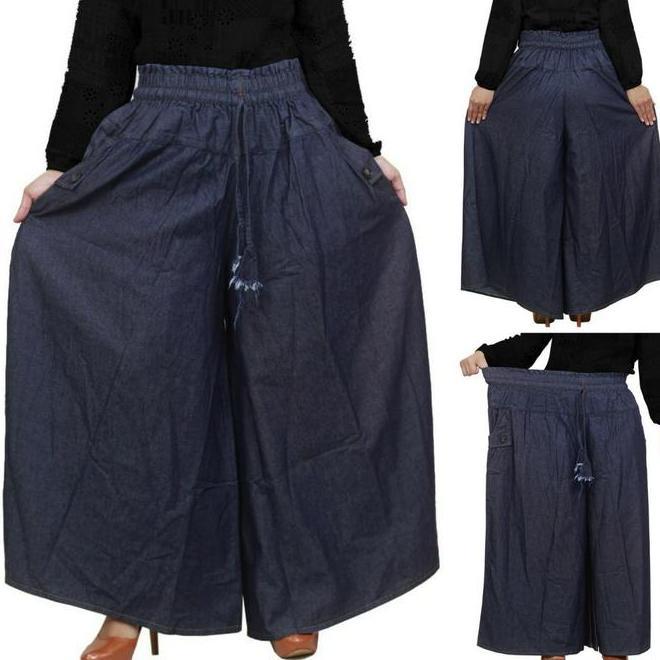 Celana Jeans Kulot Panjang Wanita Jumbo "Hitam" Xxxl