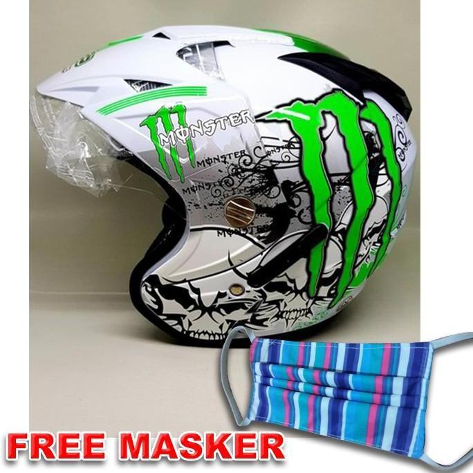 Helmet Double Visor BXP Motif Monster - Putih Motorcycle