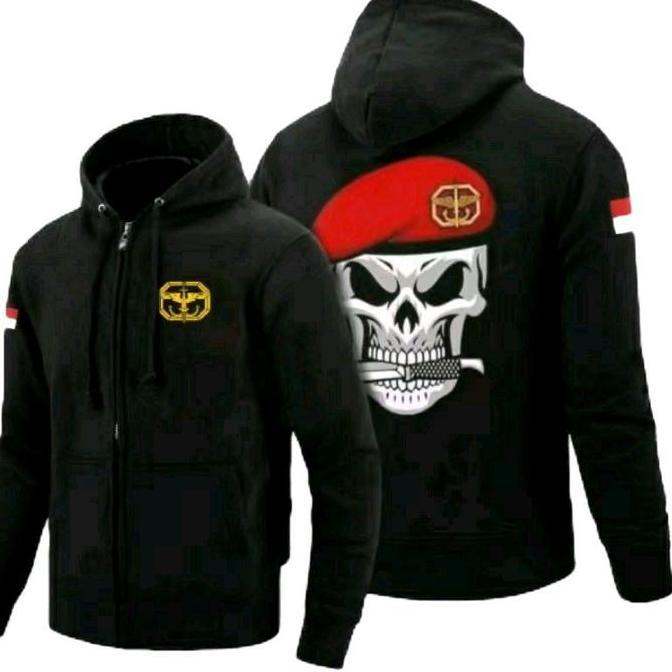 JAKET ZIPPER KOPASSUS TENGKORAK // JACKET ZIPPER KOPASSUS TENGKORAK LOGO DEPAN BELAKANG COD // JAKET