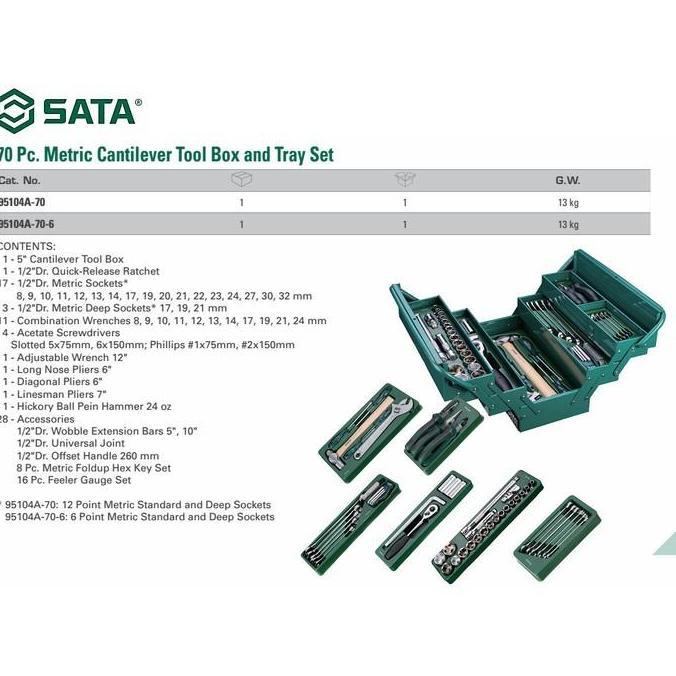 Sata 95104A-70 6Pt Cantilever Mechanic Tool Box Set 70Pcs Tool Kit Set