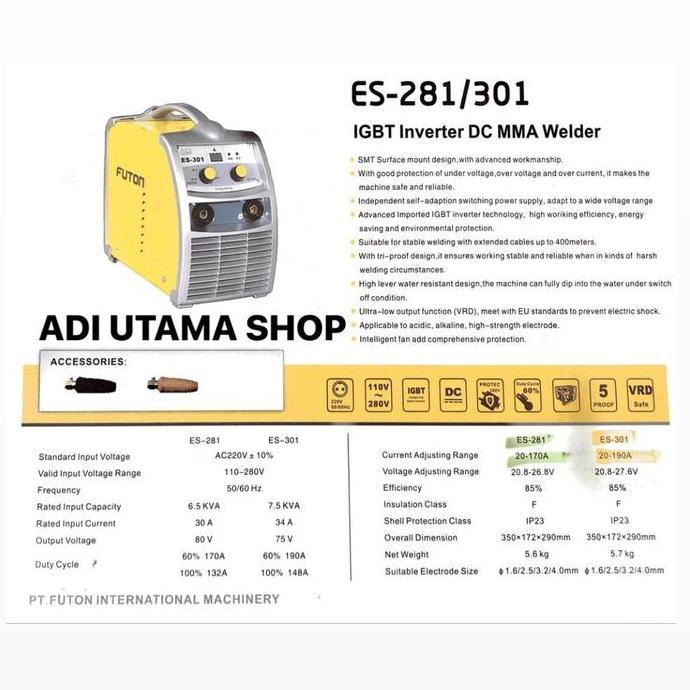 Terjangkau Mesin Las Futon Es 301 - Igbt Inverter - Water Proof - Futon Es 301