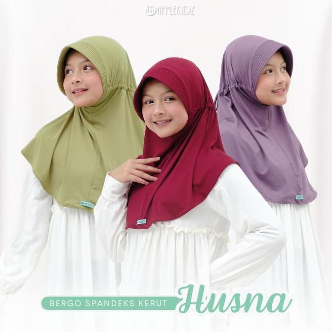 Applekidz Kerudung Bergo Anak Sekolah Usia 6-14 Tahun Hijab Tali Serut Little Husna Muslim Renda Kat
