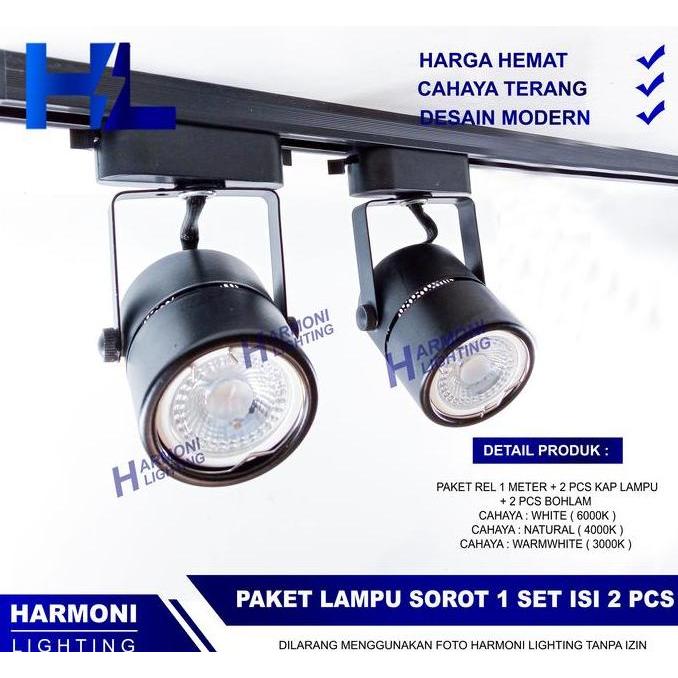 Paket 1 Set isi 2 Lampu Rell Track Light Sorot LED Spotlight Spot Rel