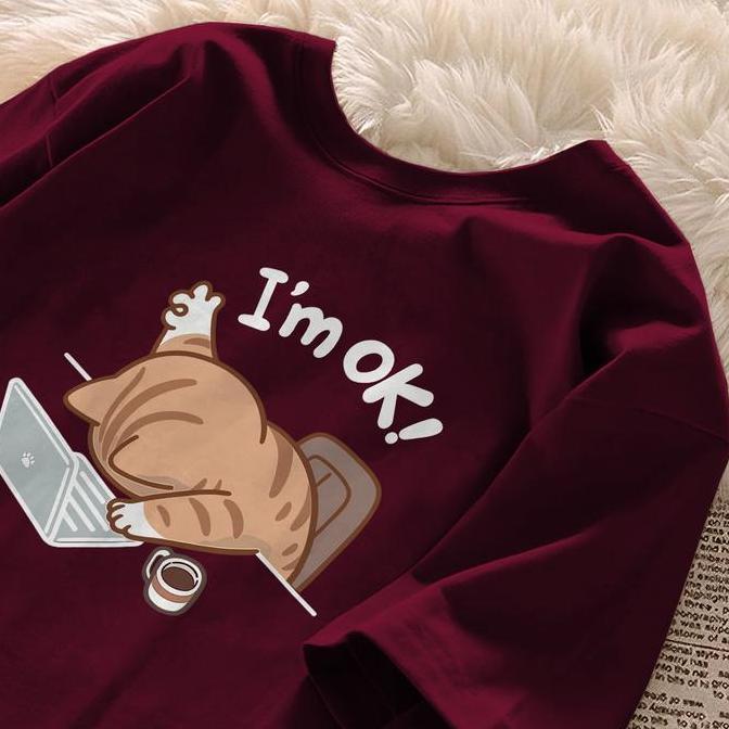 DI35 >> seoulprint S827 Khaki Hitam Biru Kaos Cute Little Cat Print Oversize Pria Model Regular Unis