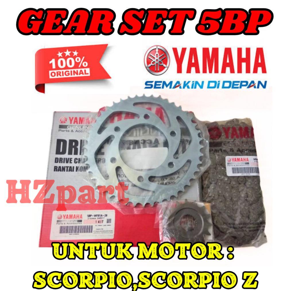 ASLI GEAR SET+RANTAI KODE-5BP ORIGINAL ASLI YAMAHA YPG SCORPIO/SCORPIO Z KUALITAS ORI YAMAHA YPG ORI