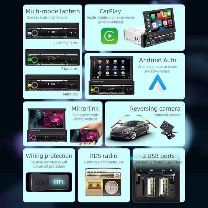 tape mobil head unit single din layar 7 inch android auto  apple car