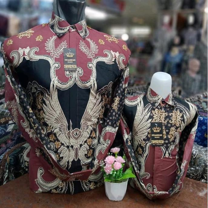 DR362 - NEW OUTFIT Maroon Wine Baju Batik Couple Katun Premium Ayah Anak Motif Burung Garuda Batik K