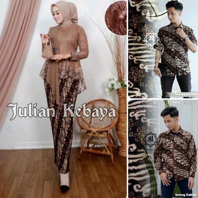 DB47 - Couple Kebaya Aurora Selendang Dan Kemeja Batik Pria Bordir Katun Baju Pasangan Kondangan Pan