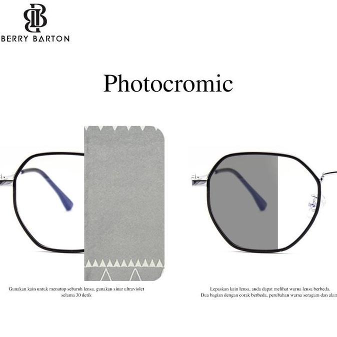 Berrybarton - Kacamata Segi Enam Titanium Anti Radiasi Blueray Photocromic Pria Wanita 0608