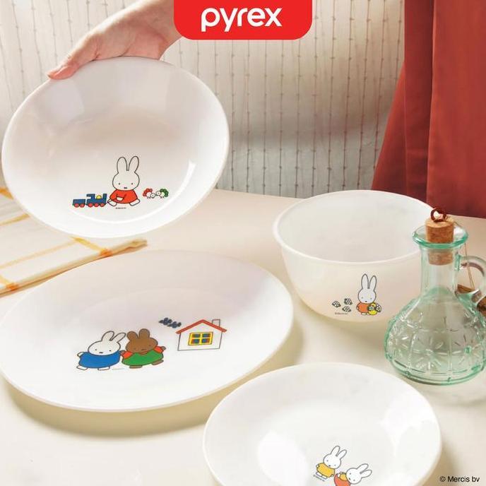 hanimayas - pyrex miffy set piring & mangkok dinner 3pcs - microwave safe stylish