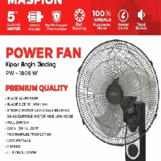 DV191 - Maspion Kipas Angin Tembok Dinding Besi Hembusan Besar 18in PW-1809W