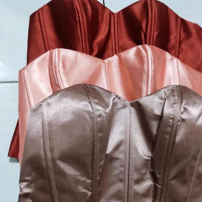 Kamisol Jumbo Bustier Longtorso Satin Tulang 10 / Resleting Samping