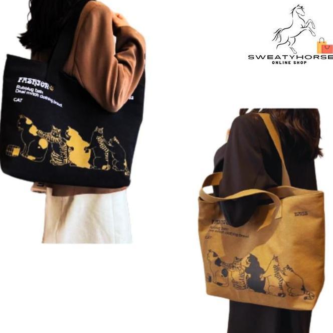 Tas Totebag Kanvas Fashion Wanita Totebag Bergambar Lucu Totebag Besar