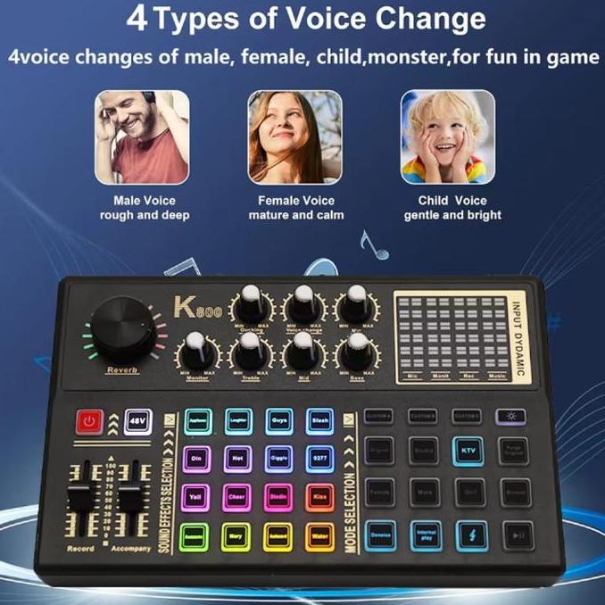 Soundcard K800 48V Mixer Audio External Sound Card Live 16 Effect [terbaik]