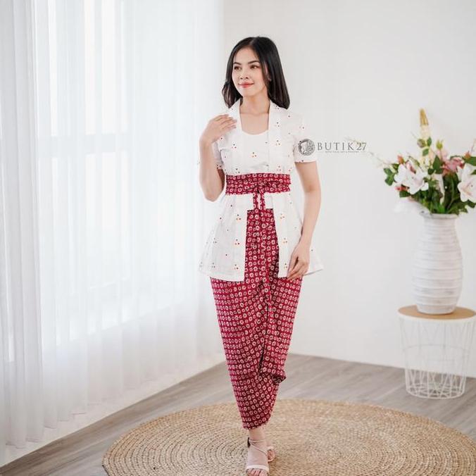 Butik27 - Amanda Set Kutubaru Putih Jumputan