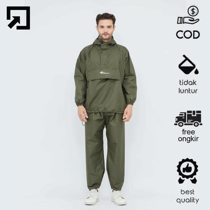 Jaket Jas Hujan Pria Setelan Mantel Saku Kangaroo Raincoat Premium