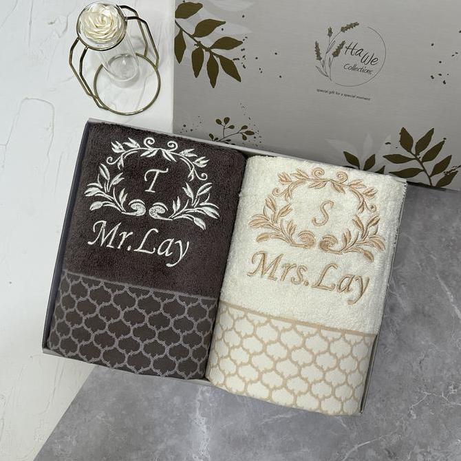 Handuk Couple Terry Palmer Motif Lunarson (Bordir Nama+Box)