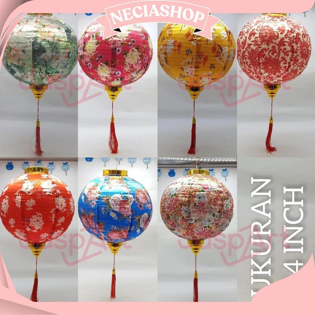 Lampion Imlek Lampion Bulat Motif Bunga Bahan Satin Premium Dekorasi Imlek Sangjit Sale