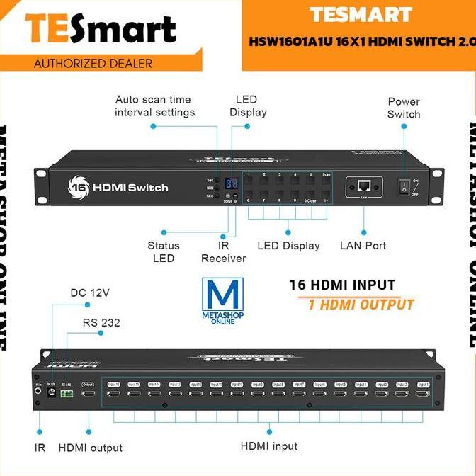 TESmart HDMI 2.0 Switch UltraHD 16x1 Port 16 Input 1 Output 4K@60Hz