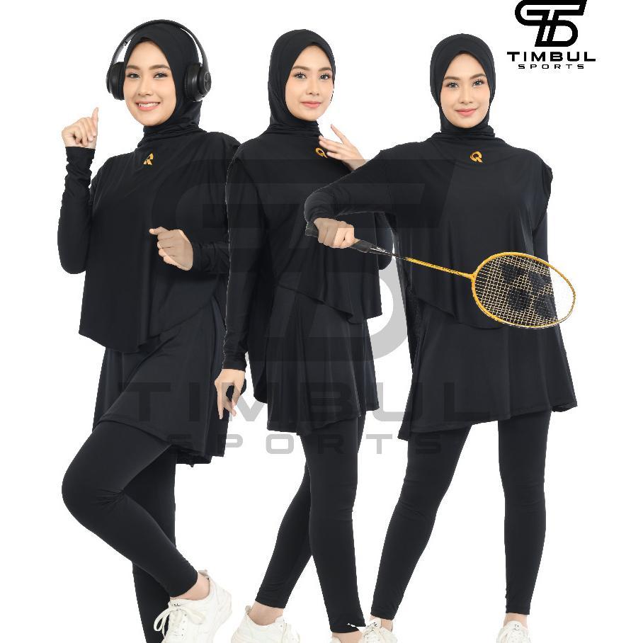 Stelan Baju Olahraga Wanita Muslimah Senam Renang Lari Bersepeda Legging Rok Hijab Rompi Pakaian Ola