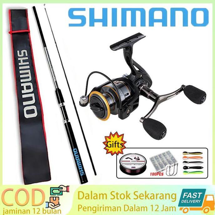 Urg.sanvers - Set Pancing SHIMANO 225 Hitam Joran Karbon 1.83M + Reel Metal 6BB 5.2:1 + Senar & Kail