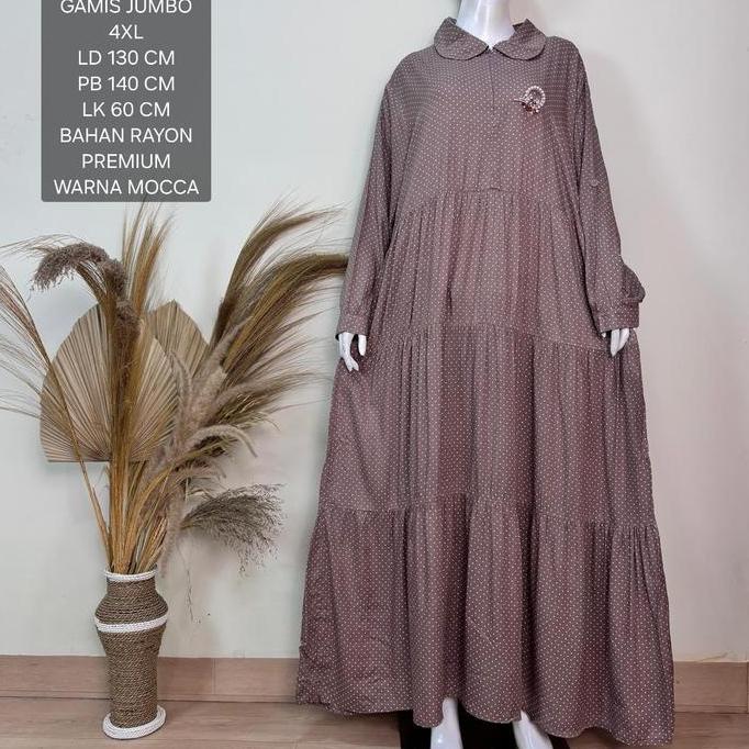 Gamis Jumbo Ld 130 Cm Bahan Rayon Premium Motif Polkadot Terlaris