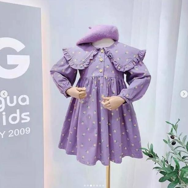 New- Lavender Collar Dress | Dress Import anak warna Lilac | Dress ungu