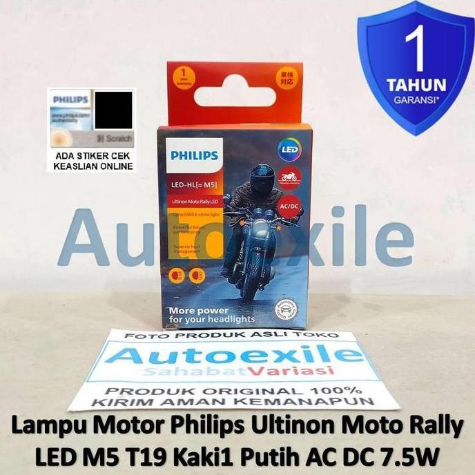 Philips Ultinon Moto Rally LED HL M5 T19 H6 Kaki1 6500K Putih AC DC Lampu Motor Bebek Matic Vario Be