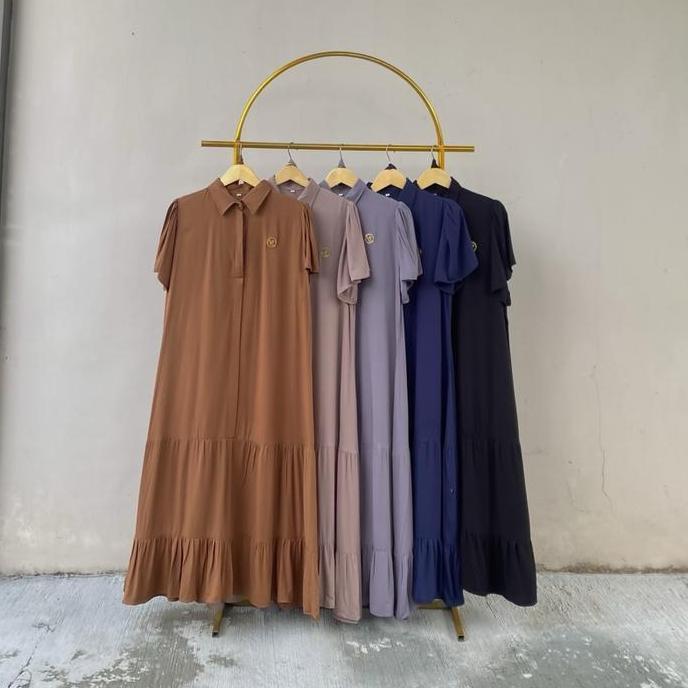 Paaula Dress | Midi Dress Rayon Twill Lengan Pendek Simpel Adem Busui Friendly | Daster Busui Polos 