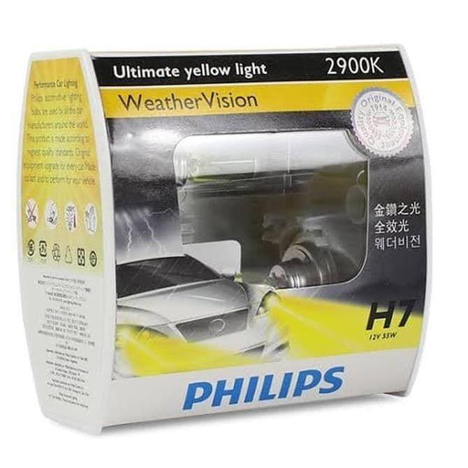 Philips Weather Vision H7 (2900K) Lampu Mobil Warna Kuning.