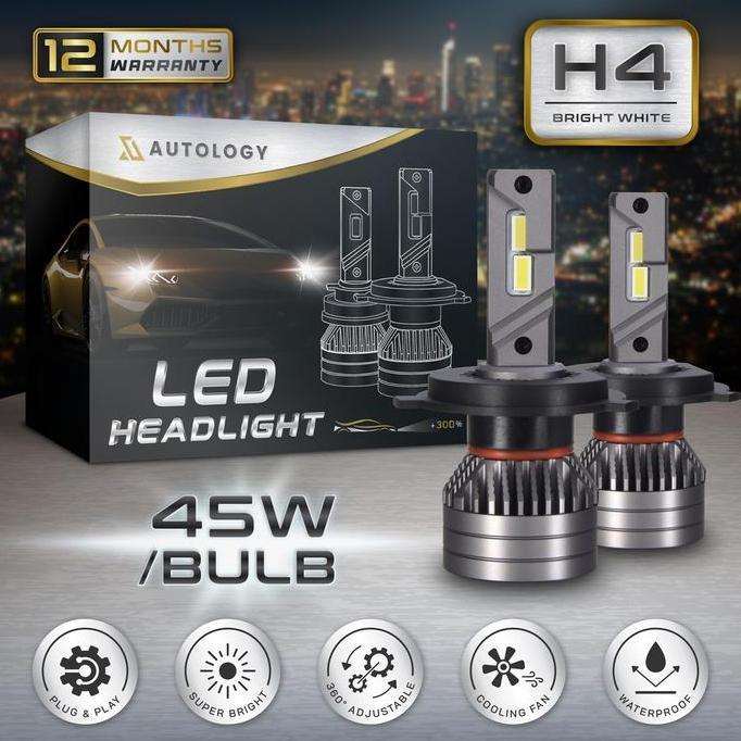 Autology LED H4 | H11 WHITE / TRICOLOR 45W / BOHLAM | Lampu Utama Mobil | Bohlam Headlamp Mobil | Bo
