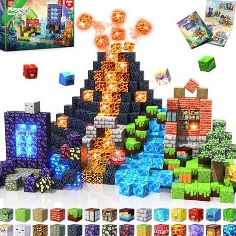 150 PCS Magnetic Blocks with Light Blocks  Magnet Tiles Toys for Kids Magnetic Building Blocks Cubes