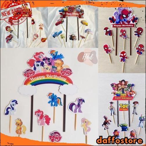 Promo Topper Hbd Karakter Set Hiasan Kue Kartun Tulisan Happy Birthday Dekorasi Cake Spiderman / Car