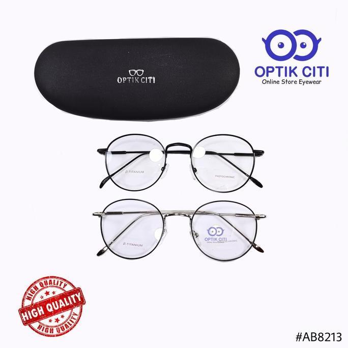 frame kacamata bulat pria wanita titanium 8213 gratis lensa radiasi