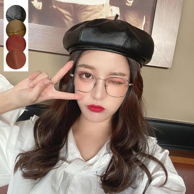 BELT topi beret kulit pu leather baret topi mangaka komikus korea jepa