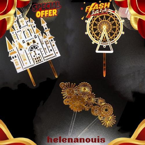 Cuci Gudang Topper Akrilik Castle Firework Ferris Wheel White Gold Kembang Api Bianglala Kastil Ista